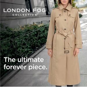LONDON FOG womens Single Breasted Long Trench Coat With Epaulettes and Belt.